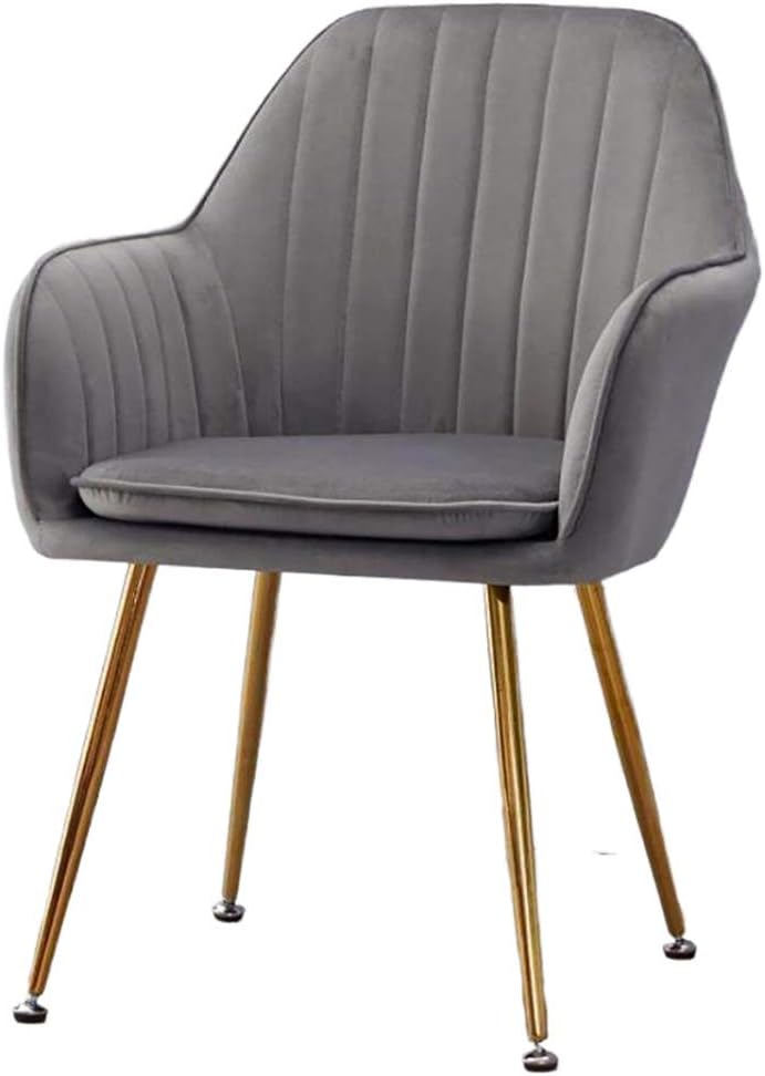 FCSFSF Modern Living Dining Room Accent Arm Chairs Club Guest With Metal Legs Velvet Dinning Chair Mid-back Support Side Chair Leisure Chair Gray Gold 47x44x84cm(19x17x33inch)