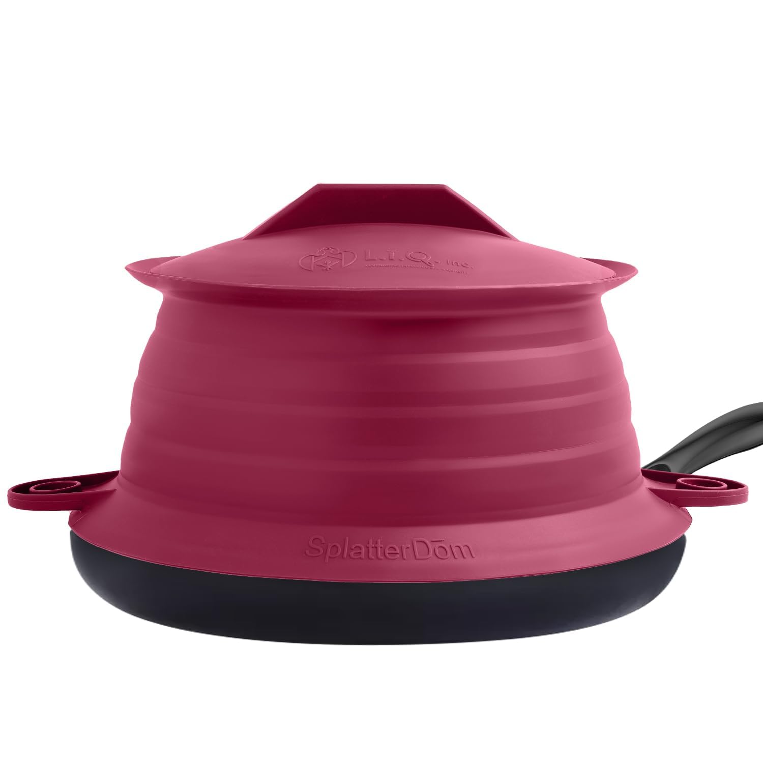 Photo 1 of L.I.Q Silicone Splatter Guard – Fits 10 and 12 Inch Pots (25 and 30 Centimeters) – Microwave Safe and Durable SplatterDom - Includes 10” Lid - Food and Oil Splash Guard (Bordeaux, Large)