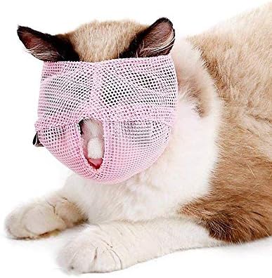 JSMeet Cat Muzzles, Breathable Soft Mesh Muzzles Prevent Cats From Biting and Chewing Cat Face MaskPreventing Scratches, Anti Bite Anti Meow & Cat Muzzle for Grooming, Groomer Helpers - Pink