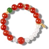 AMINKINA S925 Sterling Silver Jadeite Bracelets, Natural Full-Red Nanhong Agate Jadeite with Larimar 10mm Round Bead Double Strand Bracelet, Gift for Friend on Birthday