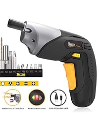 Destornillador eléctrico inalámbrico recargable, 4 V 2.0 Ah Li-ion, Torque 6 Nm, 9 + 1 par de marchas, 45 puntas, mango ajustable de 2 posiciones con LED, carga USB TECCPO TDSC01P