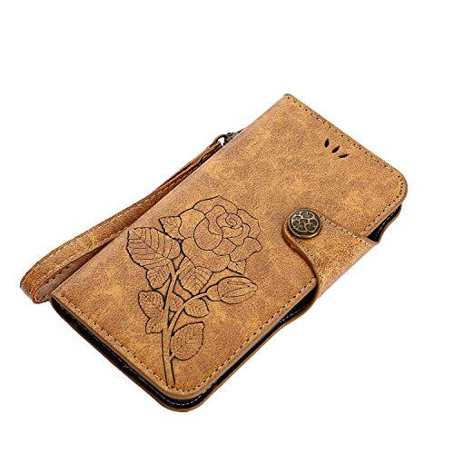 Moto G5 Protective Case, UNEXTATI Vintage Rose Pattern Stand PU Leather Flip Cover, Wallet Case Cover with Hand Strap for Moto G5 (Khaki)