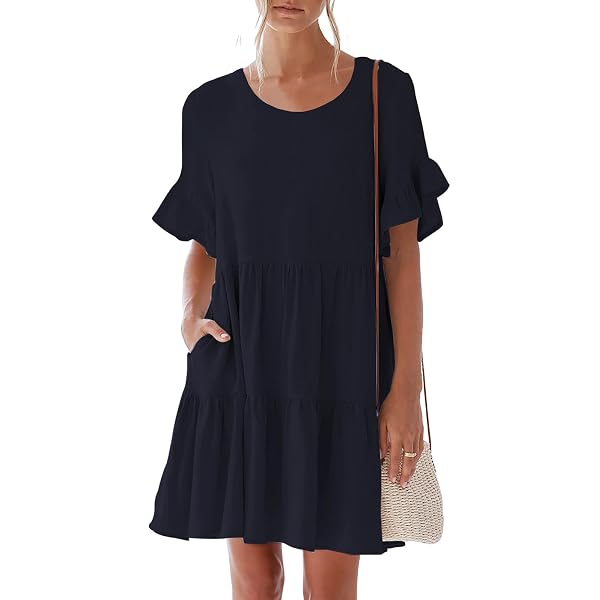 Nclook Women's Summer Casual Mini Dress - V-Neck, Sleeveless, With Pockets, Loose Fit (Navy Blue, Large) - View #10