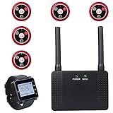 Retekess T128 Restaurant Pager System Call System Rechargeable Watch Pager(Black,1Pack) and Call Button(Red, 5 Pack) and Signal Amplifier(Black,1Pack)