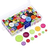 Outus 300 Pieces Assorted Colors Resin Buttons 2 and 4 Holes Round Craft Buttons with Plastic Storage Box for Sewing DIY Crafts