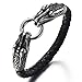 COOLSTEELANDBEYOND Stainless Steel Mens Dragon Bangle Bracelet Genuine Braided Leather Wristband Silver Black Two-tone