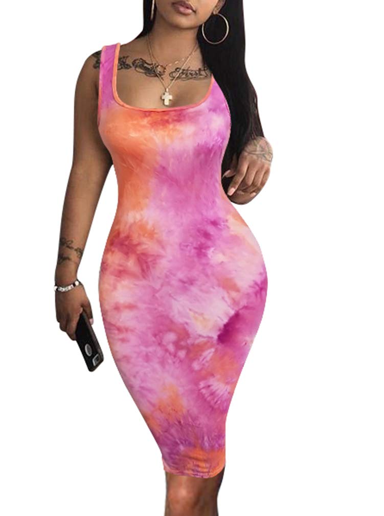 LAGSHIAN Women's Sexy Bodycon Tank Dress Sleeveless Basic Midi Club Dresses