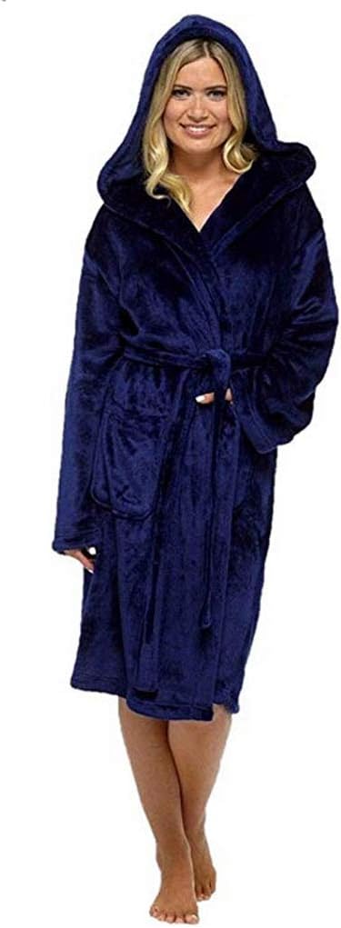 ZJCTUO Unisex Dressing Gown Soft Warm Bathrobe Plush Coral Fleece Hooded Night Gown Towelling Robe Wrap for Women Men
