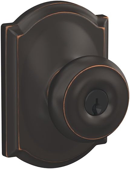Schlage F51A GEO 716 CAM Georgian Knob with Camelot Trim Keyed Entry Lock, Aged Bronze