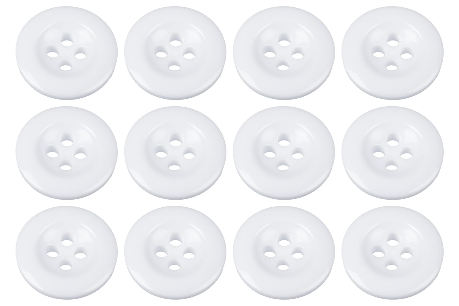 Pack of 12 White 17mm Round Sew On Plastic Buttons for Trouser Braces Suits Skirts Domed 4 Holes 27 Ligne
