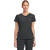 Cherokee Infinity Womens Mock Wrap Scrub Top, 4 Pockets, Rib-Knit Panel, Moisture-Wicking 360° Stretch - 2625A