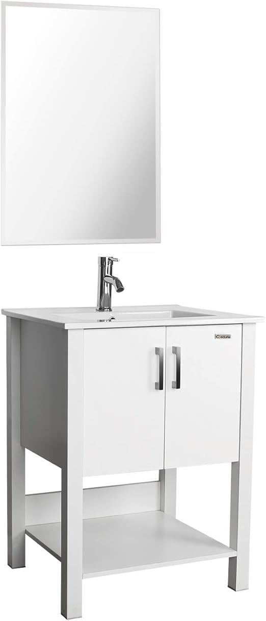 Amazon Com Eclife 24 White Bathroom Vanity Sink Combo W Overflow White Drop In Ceramic Vessel Sink Top White Mdf Modern Bathroom Cabinet Chrome Solid Brass Faucet Pop Up Drain W Mirror