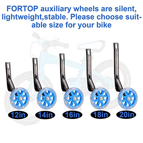 FORTOP Bicycle Training Wheels Heavy Duty Rear with Stabilizers Mounted Kit for Kids Boy Girls Bikes of 12 14 16 18 20 Inch (Blue Wheels, 16Inch)