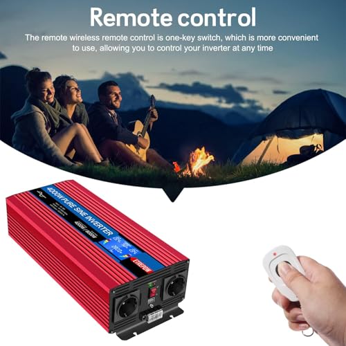 ETREPOW 4000W Converter 24v 220v Pure Sine Transformer-2 EU AC & USB Sockets, Wireless Remote Control and LCD Screen Inverter for Solar Systems, Car, Camping, Travel