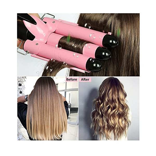 Hair-WaverHair-crimpersTongs-with-Heat-Resistant-Glove3-Barrels-Hair-Curling-26mm-Iron-Wand-for-Long-Hair-Hot-Pressing-Styling-Tool-for-Woman-Crimp-Hair-with-2-Temperature-Mode-Control-Pink Hair Waver,Hair crimpers/Tongs with Heat-Resistant Glove,3 Barrels Hair Curling 26mm Iron Wand for Long Hair, Hot…