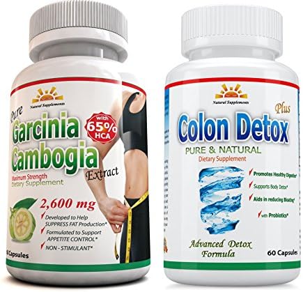 65% HCA 2600 mg ORIGINAL AS SEEN on TV, 1 Extra Strength Garcinia Cambogia Pure Extract, 1 Colon Detox, Potent, Appetite Suppressant, Natural, Fat Burner, 45 Days Return, SAME Day Shipping