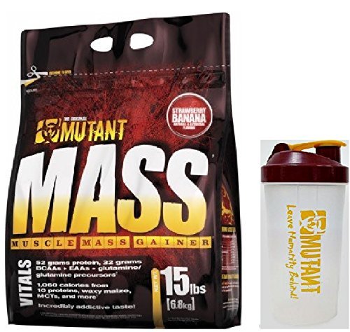 Mutant MASS Gainer 15 Pound W/Shaker (Strawberry Banana) by Mutant