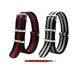 2pc 22mm Nato Ss Nylon Striped Black/Red,Black/Gray Interchangeable Replacement Pebble Lg Watch Band