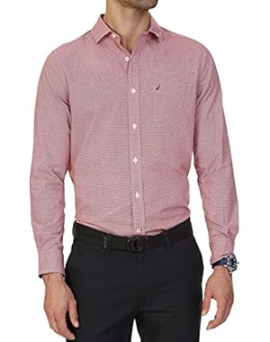 Men's Wrinkle Resistant Classic Fit Houndstooth Ls Dress Shirt