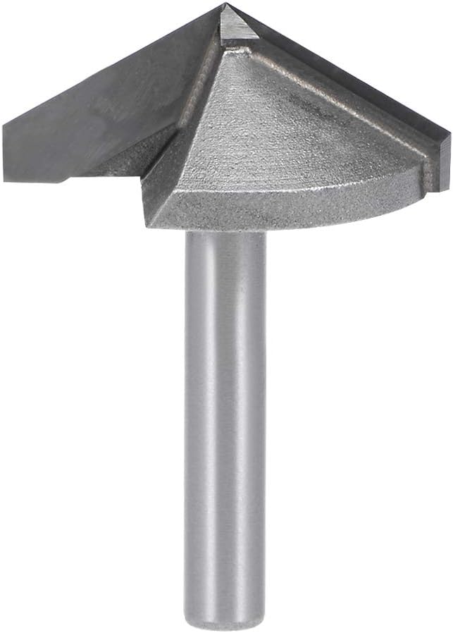 sourcing map 120 Degree V-Groove Router Bit 32mm Dia with 6mm Shank, Titanium Steel Tipped V Grooving Bit (Gray)