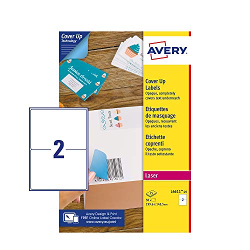 Avery L4611-25 Cover Up Labels, 199.6 x 143.5 mm