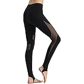 CSTOWN Women's High Waist Yoga Pants with Side Pockets Stretchy Mesh Insert Workout Leggings Tummy Control Yoga Tights