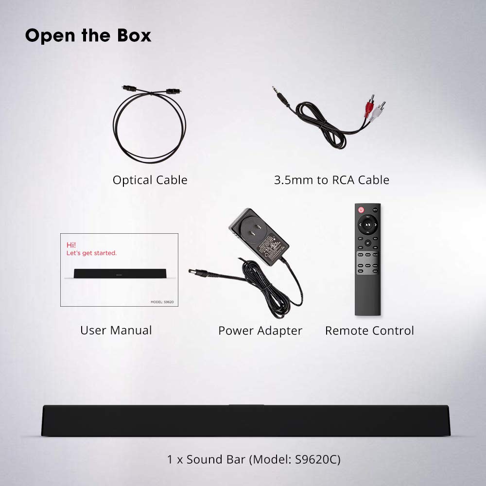 Sound Bar, MEGACRA Soundbar 2018 Version 80 Watt 38-Inch 6 Drivers Wired and Wireless Home Theater Surround Sound Speaker for TV (Optical, Coaxial, Remote Control, DSP, Bass & Treble Adjustable)