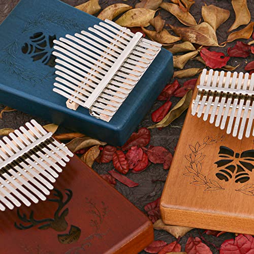 Kalimba Thumb Piano, 17 Key Pocket Pianos Portable Mbira African Finger Piano with Hammer for Beginners Kids Adult - New Style (Bell Royal Blue)