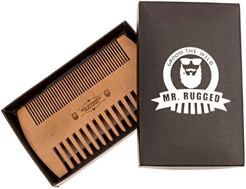 Mr Rugged Pocket Beard Comb - Wide and Fine Teeth Sides - Pear Wood Comb - Wooden Handmade Brushes Beard Oils & Balms To Promote Softer & Thicker Growth - Better for Beards Than Metal or Plastic