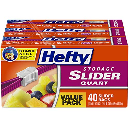Hefty Slider Storage Bags Quart Size, 40 Count, Pack of 3