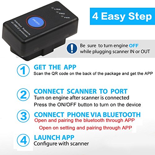 BOKIN OBD2 Scanner, Bluetooth OBD 2 Diagnostic Scanner - Check Engine Light Code Reader for ALL Cars – ODB II Diagnostic Scan Tool for Android, iOS IPhone, Windows, Symbian