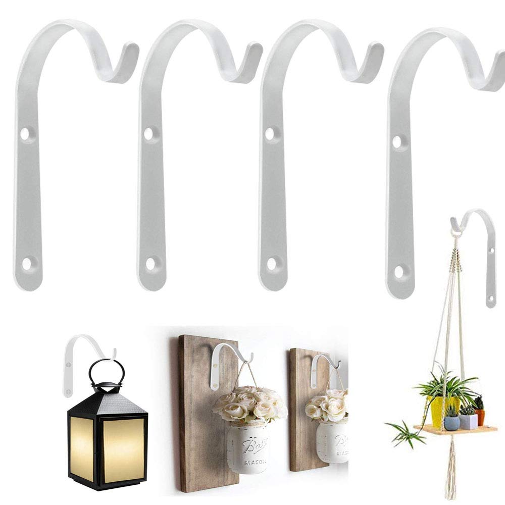DTShow 4PCS Metal Wall Hanging Hooks,Blacksmith Round Hook, Metal Wrought Iron Wall Hanging Basket Brackets for Garden Bird Feeders, Planters, Lanterns, Wind Chimes (white)