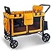 WONDERFOLD W4 Original Quad Stroller Wagon (4 Seater) - Collapsible Wagon Stroller with Seats with 5-Point Harnesses, Easy Access Zipper Door, and Removable Sun Canopy, Orange