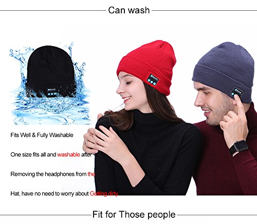 HiGOGO Unisex Smart Wireless Bluetooth Music Beanie Hat,Cashmere Warm Ski Hat Knit Cap with Earphones for Winter Cycling Running Skating Hiking Gift (Black)