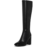 SOVANYOU Women's Faux Leather Tall Boots Fashion Square Toe Chunky Heel Knee High Boots with Side Zip