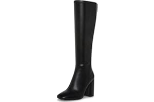 SOVANYOU Women's Faux Leather Tall Boots Fashion Square Toe Chunky Heel Knee High Boots with Side Zip