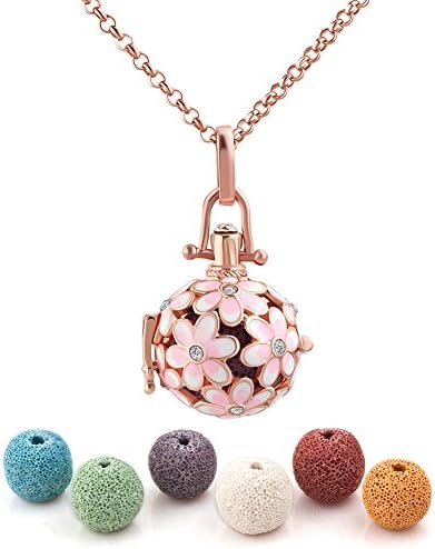 Heart of Charms Flower Lava Stone Heart Aromatherapy Essential Oil Diffuser Necklace Antique Locket Pendant and 6 Cashmere Sustained Release Ball