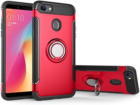 Oppo F5 Youth Case, EVERGREENBUYING Hybrid Dual Layer 2 in 1 with 360 Degree Rotating Ring Grip Holder Kickstand Shockproof Protective Case for Oppo F5 Youth / A73 6.0" - Red