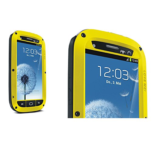 Aluminum Metal Case for Samsung Galaxy S3, Love Mei Brand Waterproof Shock Proof with Gorilla Glass Cover Yellow