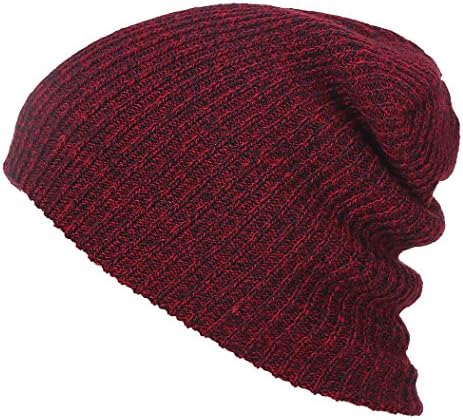 Veenajo Slouchy Winter Hats Knitted Comfort Daily Beanie Caps Soft Warm Ski Hat (Burgundy)