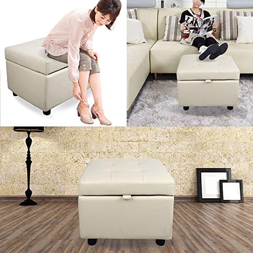 Tufted Leather Square Flip Top Storage Ottoman Cube Foot Rest