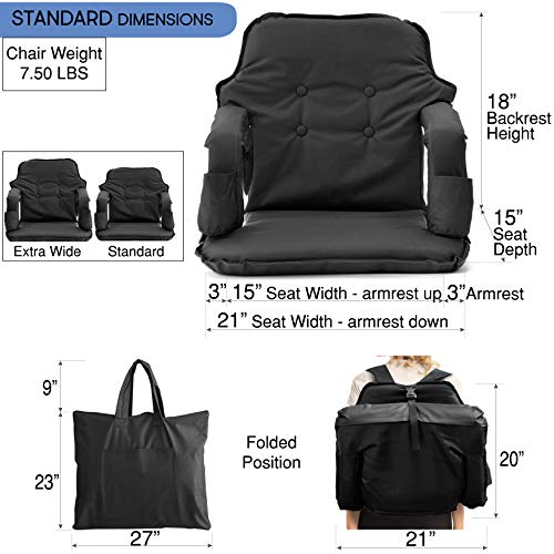 Foldable Stadium Seat for Bleachers - New & Improved 2019 Deluxe Model + Free Carry/Storage Bag- Water Resistant + Thick Padding +2 Drink Holders +Zipped Pocket (Black, Standard Size)