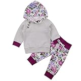 Newborn Baby Girls' 2 Pieces Long Sleeve Flowers Hoodie Tops Pants Outfits Clothes Set (Grey, 6-12 Months)