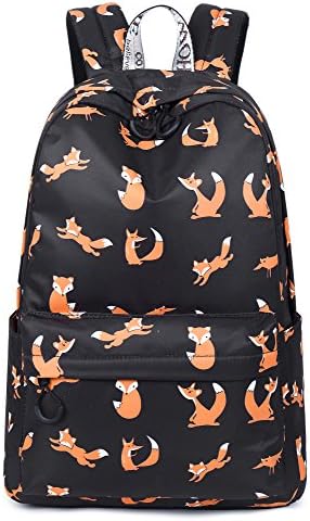 Cute Foxes Backpack Water Resistant Laptop Backpack Bookbags School Bags Travel Daypack by VOLINER Black