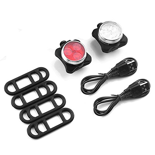 Rantizon Bike Light Set Bright LED Bicycle Lights Set Front and Rear, 4 Light Mode Options, 650mah Lithium Battery, USB Rechargeable, Fits All Bikes for Cycling, Hiking, Camping, Outdoor Activities