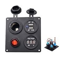TURN RAISE Dual USB Charger Aluminum Switch Panel + LED Voltmeter + 12V Power Socket + ON-Off Button Switch Four Hole Panel for Car Boat Marine Truck Motorcycle RV ATV Vehicles GPS Mobile Phone