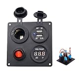 TURN RAISE Dual USB Charger Aluminum Switch Panel + LED Voltmeter + 12V Power Socket + ON-Off Button Switch Four Hole Panel for Car Boat Marine Truck Motorcycle RV ATV Vehicles GPS Mobile Phone