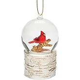 Roman Cardinal Dome Ornament – Glass Globe with Red Cardinal on Birch Log Base – Nature-Inspired Christmas Tree Decoration, 4 Inches