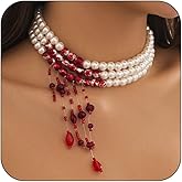 Gothic Dripping Blood Pearl Necklace for Women Layered Pearl Choker Necklace Punk Halloween Necklaces Halloween Party Vampire Costume Accessory