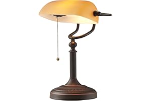 Newrays Glass Bankers Desk Lamp with Pull Chain Switch Plug in Fixture (Matted Orange)